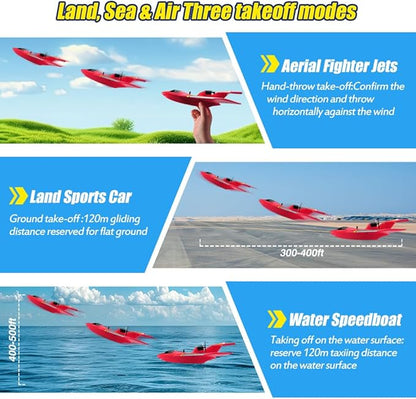 RC Water PlaneRC Airplane for Water Land and Air Remote Control Airplane Flying Fighter Toys2.4GHz 6-axis Gyro Stabilizer RTF Glider Aircraft Jet for Kids Adults Beginners Boys (Red)