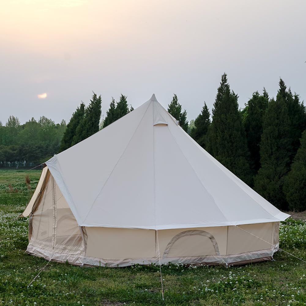 Bell Tent with Stove Jack, Spacious 13.1ft Family Glamping Yurt, 4-6 Person, 4 Season, Easy Setup, Waterproof, Ventilated Outdoor Shelter (13.1ft(Beige))