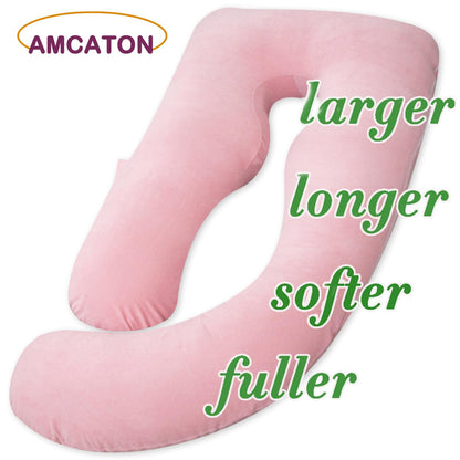 AMCATON 60 Inch Pregnancy Pillows for Sleeping, Extra Large U Shaped Body Pillow, Pregnancy Pillow, Maternity Pillow for Pregnant Women with Velour Cover (Pink)