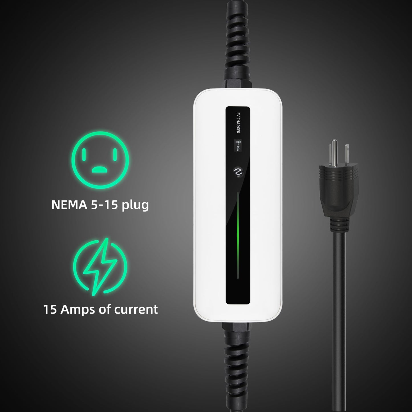Morec 15A EV Charger Level 1 NEMA5-15P ev Charging Cable 100V-120V Portable EVSE SAE J1772 Plug Home Electric Vehicle Charging Station Compatible with All EV Cars 6m (20 feet)