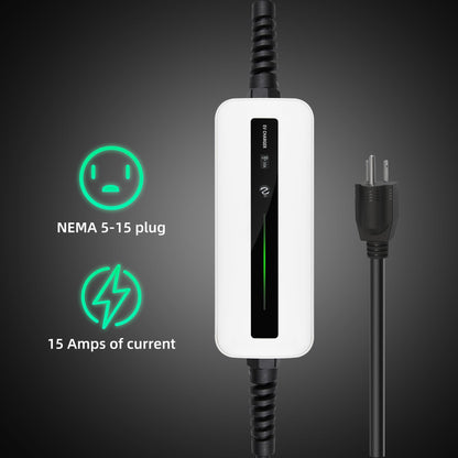 Morec 15A EV Charger Level 1 NEMA5-15P ev Charging Cable 100V-120V Portable EVSE SAE J1772 Plug Home Electric Vehicle Charging Station Compatible with All EV Cars 6m (20 feet)