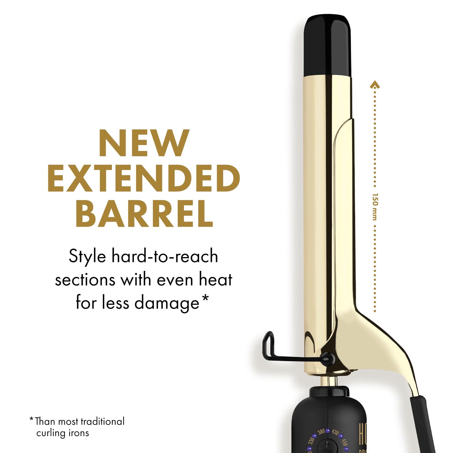 HOT TOOLS 24K Gold Professional 1 1/4" Extended Barrel Curling Iron with Clamp for Tousled Curls - 24K Gold Technology for Long-Lasting Results & Longer Barrel for Easy Styling
