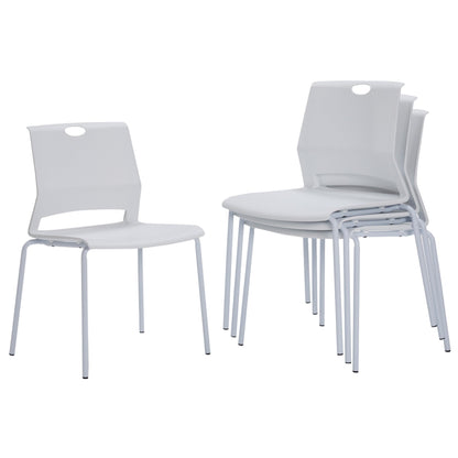 Sidanli Stackable Chairs Set of 4, Waiting Area & Breakroom Chairs in White with Back