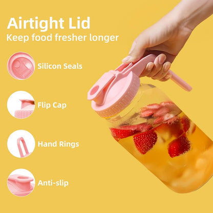 AsstarJTK Glass Mason Jar Pitcher - 64 oz/2 Quart Wide Mouth Jug with Lid and Pour Spout, Airtight Seal, Leak Proof Iced Tea Pitcher for Sun Tea, Juice, Breast Milk, Cold Beverages, Coffe