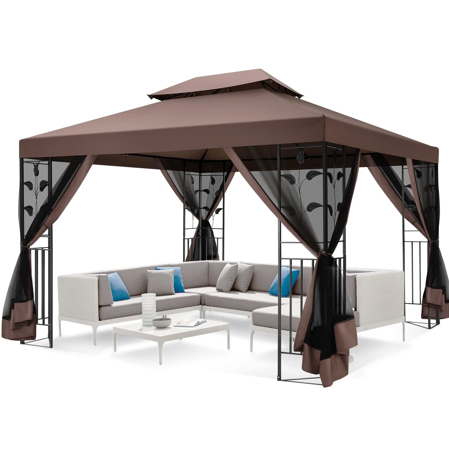 COBIZI Gazebo with Improved Cold-Proof Nettings Winter Gazebos on Clearance Heavy Duty Gazebos Double Roof with Metal Frame Gazebo Tent for Patio, Deck (Frame Thickened)