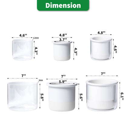 Phoenix Vine 6 Inch 4 Inch Self Watering Planter Pots, Design White Terracotta Pots for Plants, Indoor Cylinder Terra Cotta Pots with Glass Vase Set, 51-B-G-46
