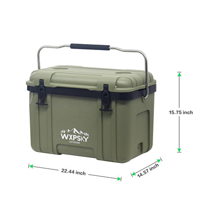WXPSKY Rotomolded Cooler, 27Qt Hard Cooler with Heavy Duty Handles, Drain Outlet, Ice Retention to 3-5 Days, Insulated Ice Chest for Camping/Beach/Tailgating Boat Fishing & More (Green)