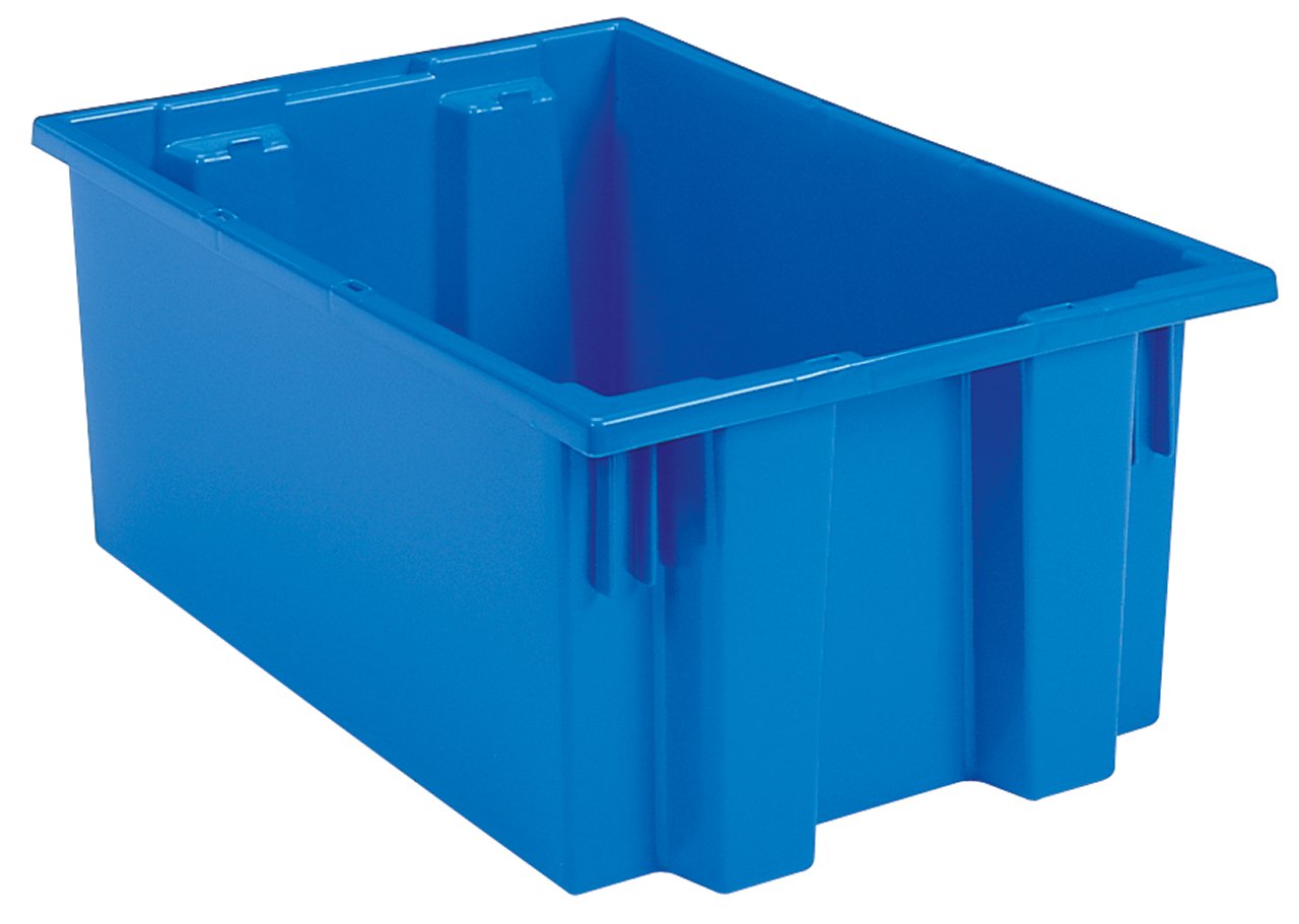 Akro-Mils 35200 Nest and Stack Plastic Storage Container and Distribution Tote, (19-1/2-Inch L x 13-1/2-Inch W x 8-Inch H), Blue, (6-Pack)