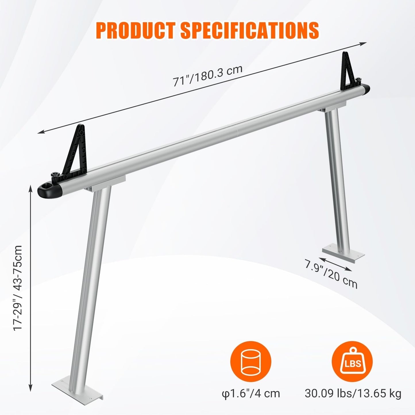 GarveeTech Truck Rack, 71" Aluminum Ladder Rack for Trucks, 800 lbs Capacity with Non-Drilling C-Clamps, Heavy Duty Pickup Truck Racks Two-Bar Set for Kayak, Surfboard, Lumber, Ladder