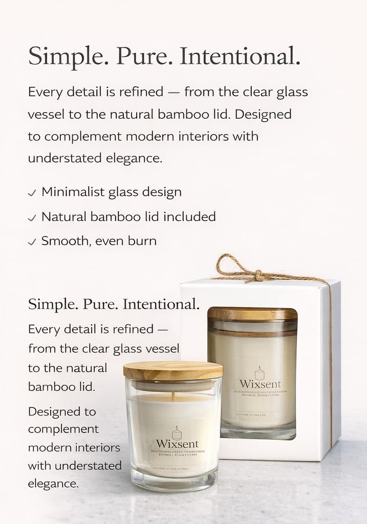 Wixsent Unscented Soy Wax Candle 7oz – Fragrance Free Clean Burn Candle in Clear Glass Jar with Bamboo Lid, Cotton Wick, Minimalist Gift Candle for Home with Gift Box