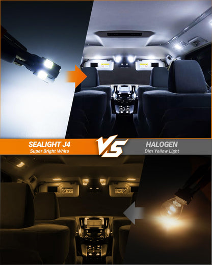SEALIGHT T10 LED Light Bulb 600% Brightness 6500K White Replacement Bulbs for License Plate, Dome, Map, Door - Pack of 4