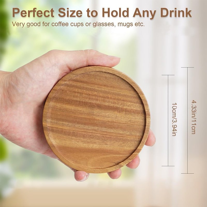 RIHLA Acacia Wood Coasters with Lip, Set of 5 with Holder - Elegant and Functional Wooden Drink Coasters for Home Coffee Table & Office