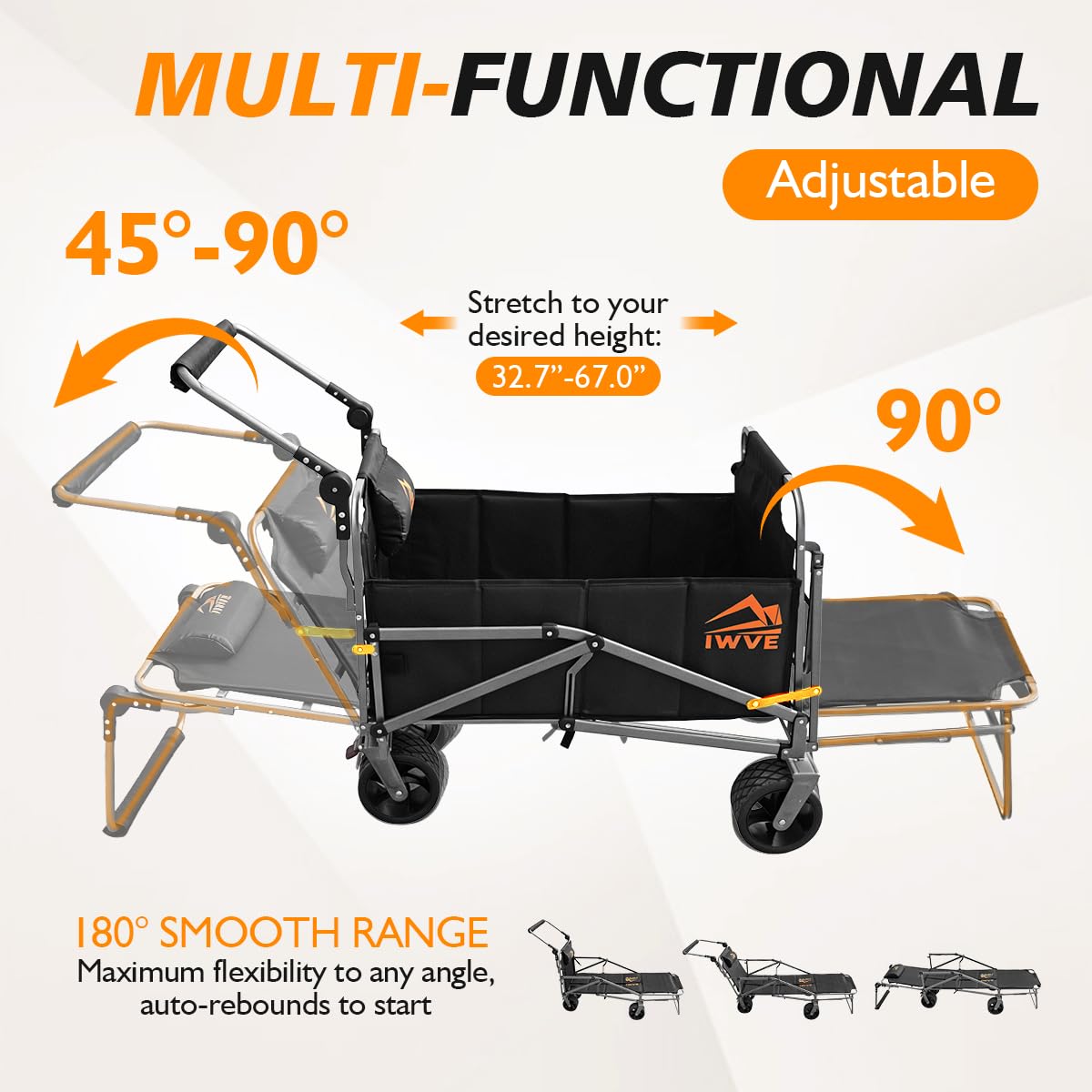 IWVE Heavy Duty Folding Wagon Cart 660 lb Capacity, 3-in-1 Collapsible Utility Wagon with Adjustable Handle and All-Terrain Wheels for Camping, Beach, Grocery, Outdoor Use