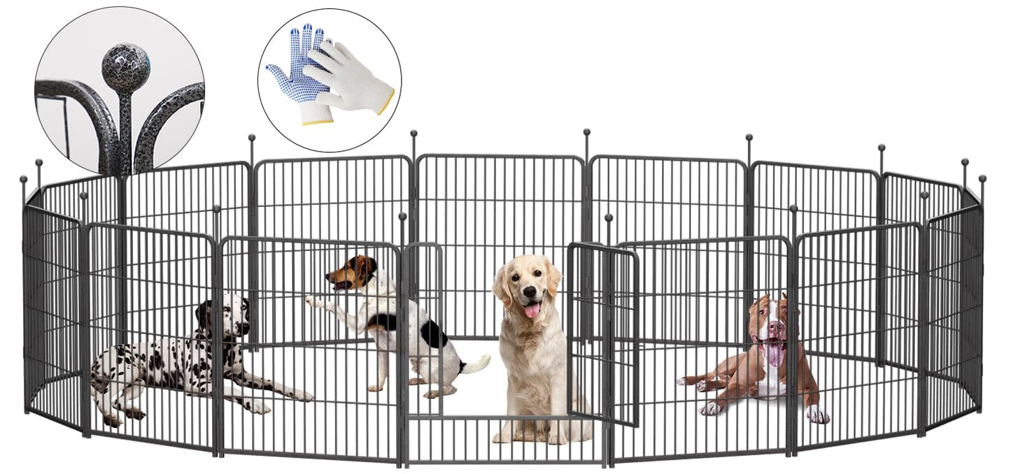 Dog Playpen,32/40/45 Inch Height in Heavy Duty, Folding Indoor Outdoor Anti-Rust Dog Exercise Fence, Portable Pet Playpen with Door for Large Medium Small Dogs and Pet (16 Panels, 32 Inch) Silver