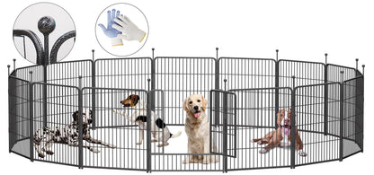 Dog Playpen,32/40/45 Inch Height in Heavy Duty, Folding Indoor Outdoor Anti-Rust Dog Exercise Fence, Portable Pet Playpen with Door for Large Medium Small Dogs and Pet (16 Panels, 32 Inch) Silver