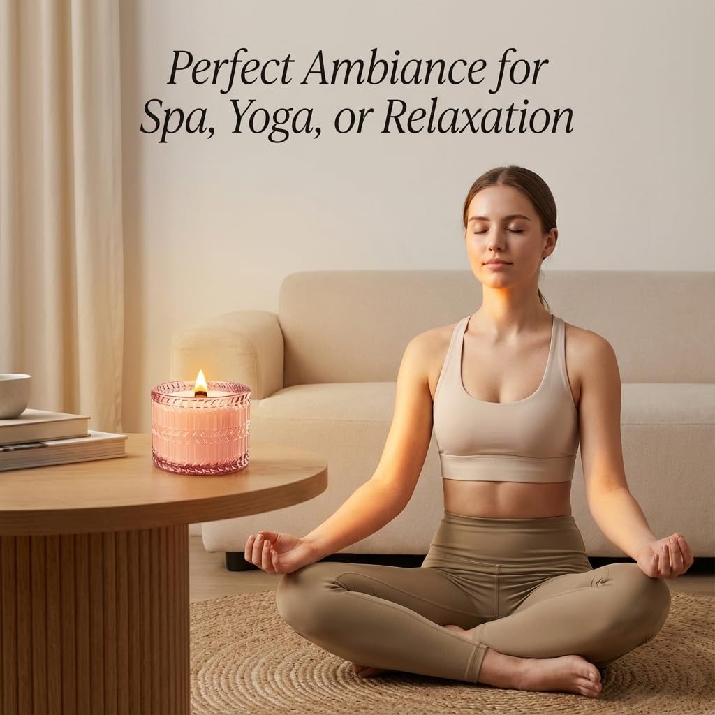 HIDDEN LABEL Sandalwood Rose Scented Candle, 7.4 oz Soy Wax Wood Wick Candle, 55Hours Clean Burn,Pink Decorative Jar Candle for Home, Bedroom, Bathroom, Gifts for Women