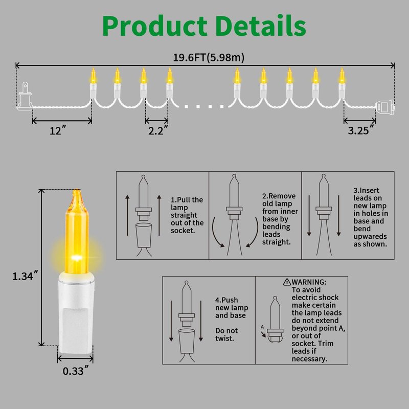 LAMPHOME Yellow Easter Lights 100 Count 19.6 Feet Incandescent Bulb Mini Golden String Lights for Indoor Christmas Tree Garland Birthday Wedding Party Festival Decoration, White Wire