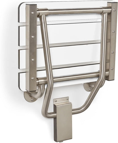 30" x 15" Phenolic White 3” Slats Folding Wall Mount Shower Seat Bench, ADA Compliant