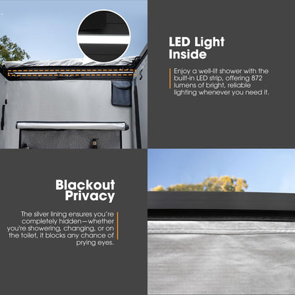 SanHima 2 Room Awning Shower Tent with Roof - Car Side Shower Room w/LED Light, Camping Waterproof Portable Privacy Shelter Bathroom Overland, Gray