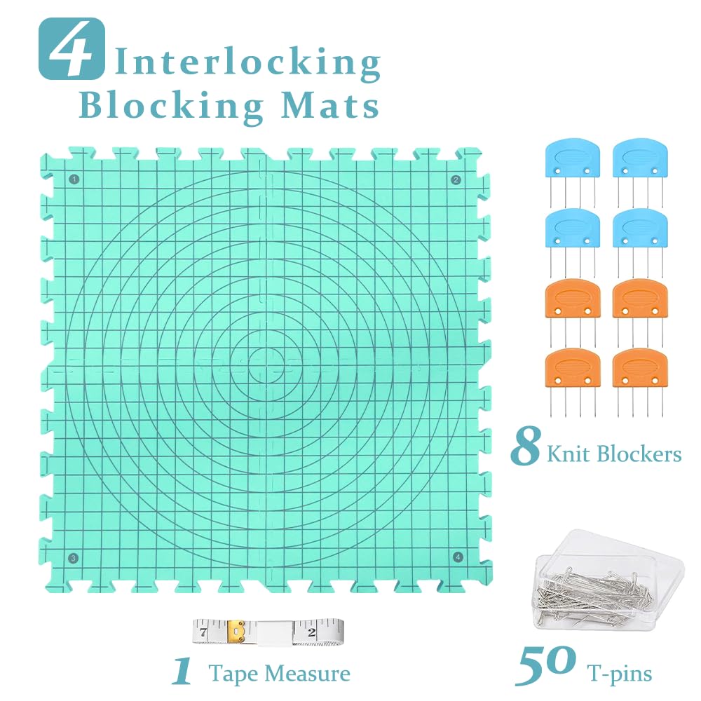 Yarniss Blocking Mats for Knitting & Crochet Project, Extra Thick Knitting Blocking Mat with Grid Lines，Knitting Mats with T-Pins,Blue