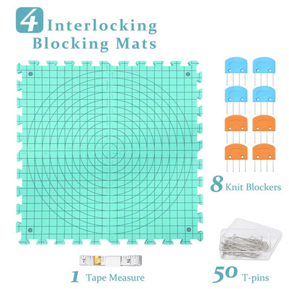Yarniss Blocking Mats for Knitting & Crochet Project, Extra Thick Knitting Blocking Mat with Grid Lines，Knitting Mats with T-Pins,Blue