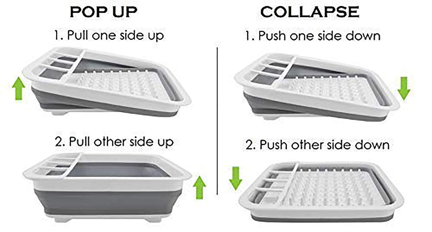 Ahyuan Collapsible Dish Drying Rack Portable Dinnerware Drainer Organizer for Kitchen RV Campers Travel Trailers Space Saving Kitchen Storage Rack Tray (with Drainboard)
