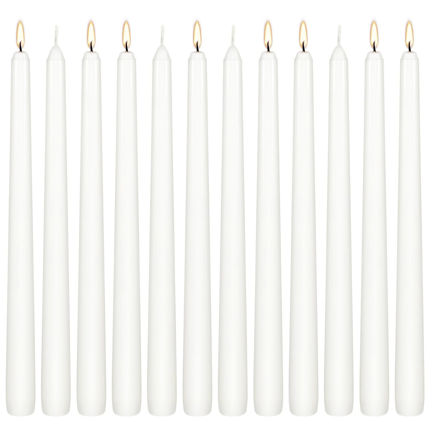12Pack 10inch White Taper Candles- Dripless, Smokeless and Unscented candle-Long burning 8-9 Hours for home décor, Candlesticks, Dinner Table, Halloween,Vigil, Advent, Christmas, Thanksgiving, Kwanzaa