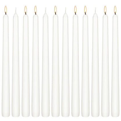 12Pack 10inch White Taper Candles- Dripless, Smokeless and Unscented candle-Long burning 8-9 Hours for home décor, Candlesticks, Dinner Table, Halloween,Vigil, Advent, Christmas, Thanksgiving, Kwanzaa