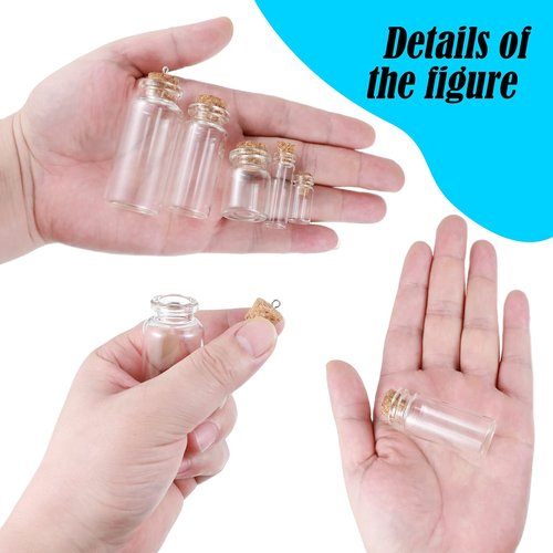 Geiserailie 45 Pcs Mini Glass Bottles with Cork Stoppers Spell Jar Mini Glass Vials Potion Bottles Clear Wishing Jars with 50 Eye Screws 3 Funnels for Party Favors DIY Art Crafts Decoration(Medium)