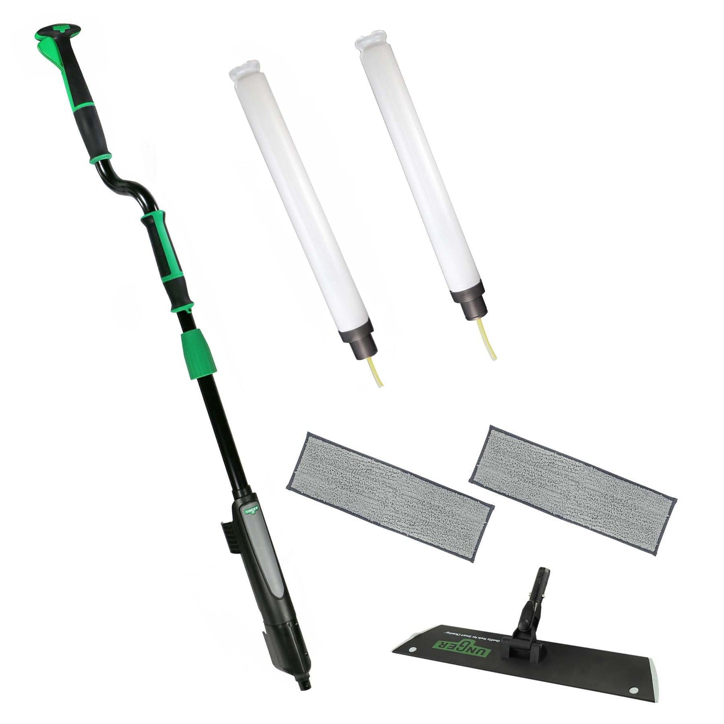 Unger Commercial Excella 18 " Floor Cleaning Kit - Floor Mop with Height Adjustable Pole and Liquid Dispensing, Includes 2 Microfiber Pads and 2 Refillable Bottles - EFKT1