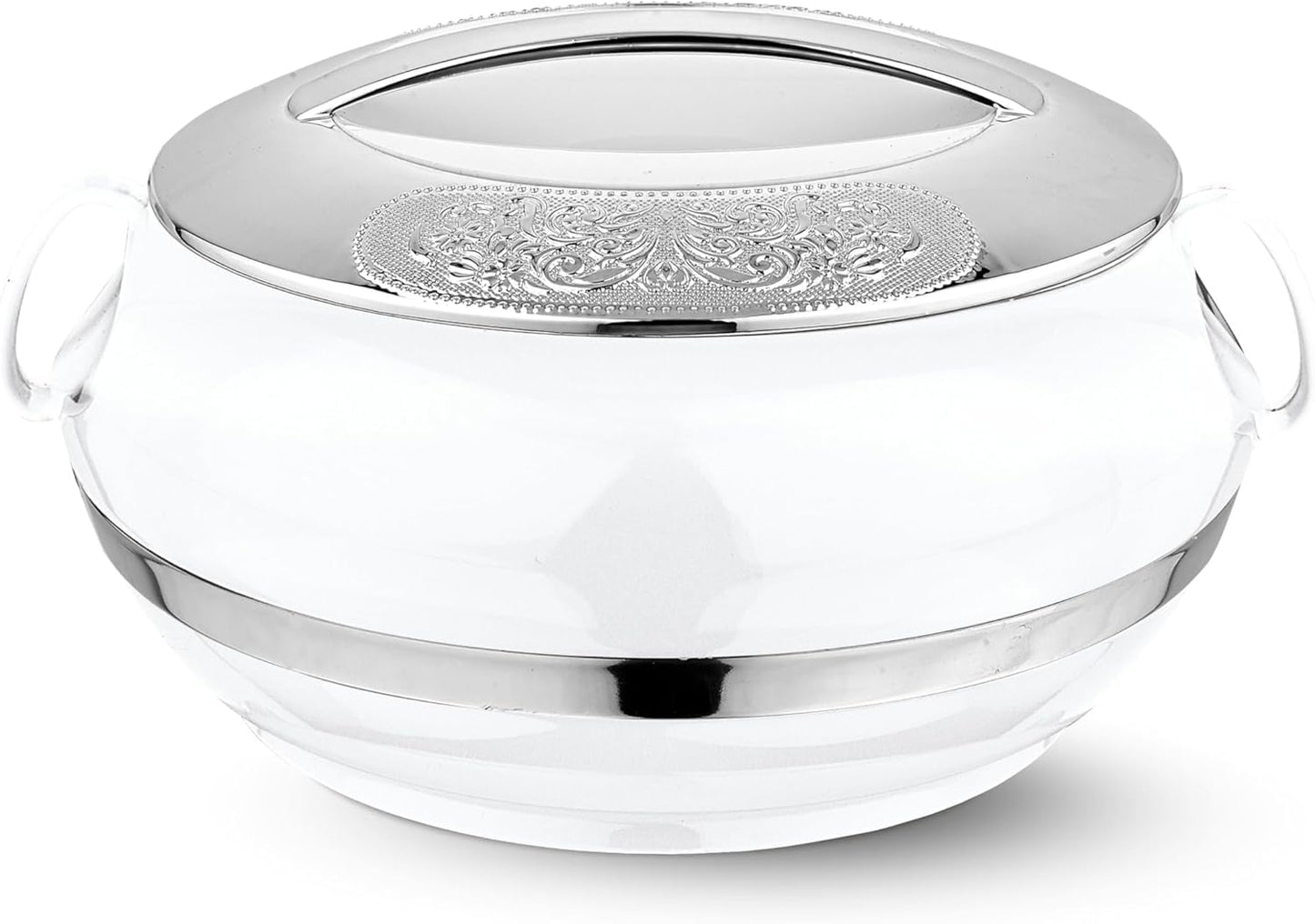 T TABAKH Golden Crest Insulated Casserole Dish with Lid Hot Pot Food Warmer/Cooler - Thermal Soup, Salad Serving Bowl - Stainless Steel Container - Keeps Food Hot & Cold (White, 2300ml, 3500ml, 5000ml)