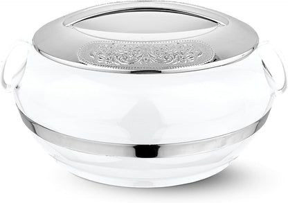 T TABAKH Golden Crest Insulated Casserole Dish with Lid Hot Pot Food Warmer/Cooler - Thermal Soup, Salad Serving Bowl - Stainless Steel Container - Keeps Food Hot & Cold (White, 2300ml, 3500ml, 5000ml)