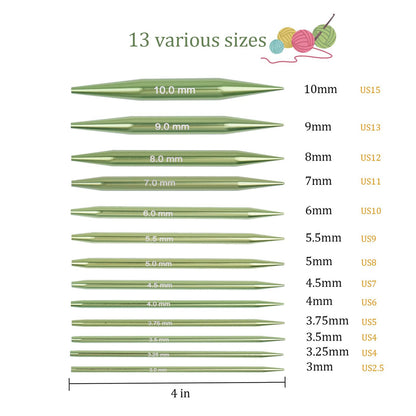 BsHooker Interchangeable Circular Knitting Needles Set with Case,13 Pairs Aluminum Knitting Needles 3mm to 10mm,Lightweight and Durable for Handmade DIY Knitting with Knitting Accessories,Green