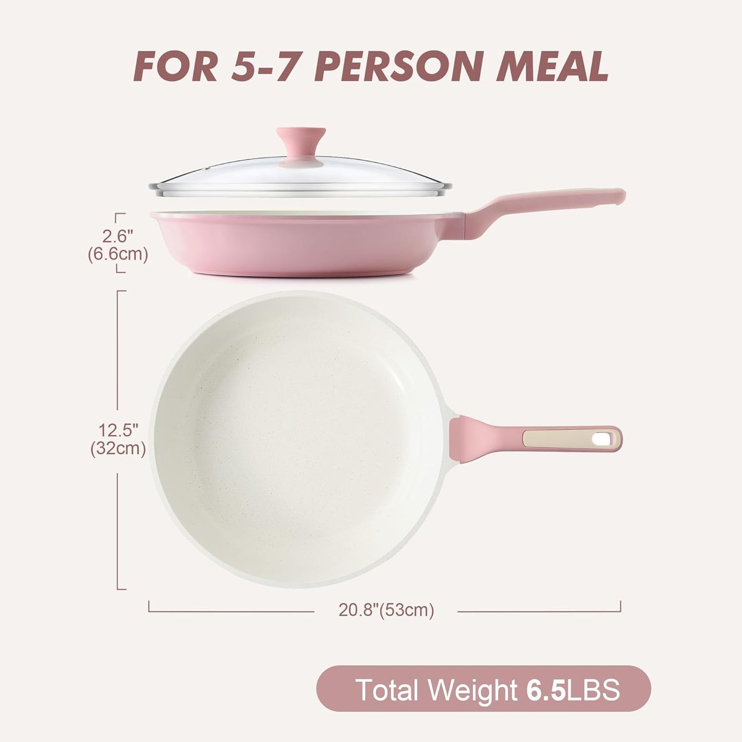 SENSARTE Nonstick Ceramic Frying Pan - 12.5 Inch Induction Compatible Skillet with Lid, Sakura Pink