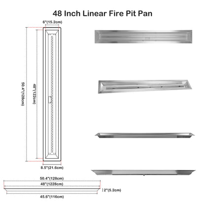 Stanbroil 48 x 6 Inch Linear Natural Gas Fire Pit Burner with Spark Ignition Kit, Stainless Steel Gas Fire Pit Kit Insert for DIY Fireplace, 91,000 BTU'S Max