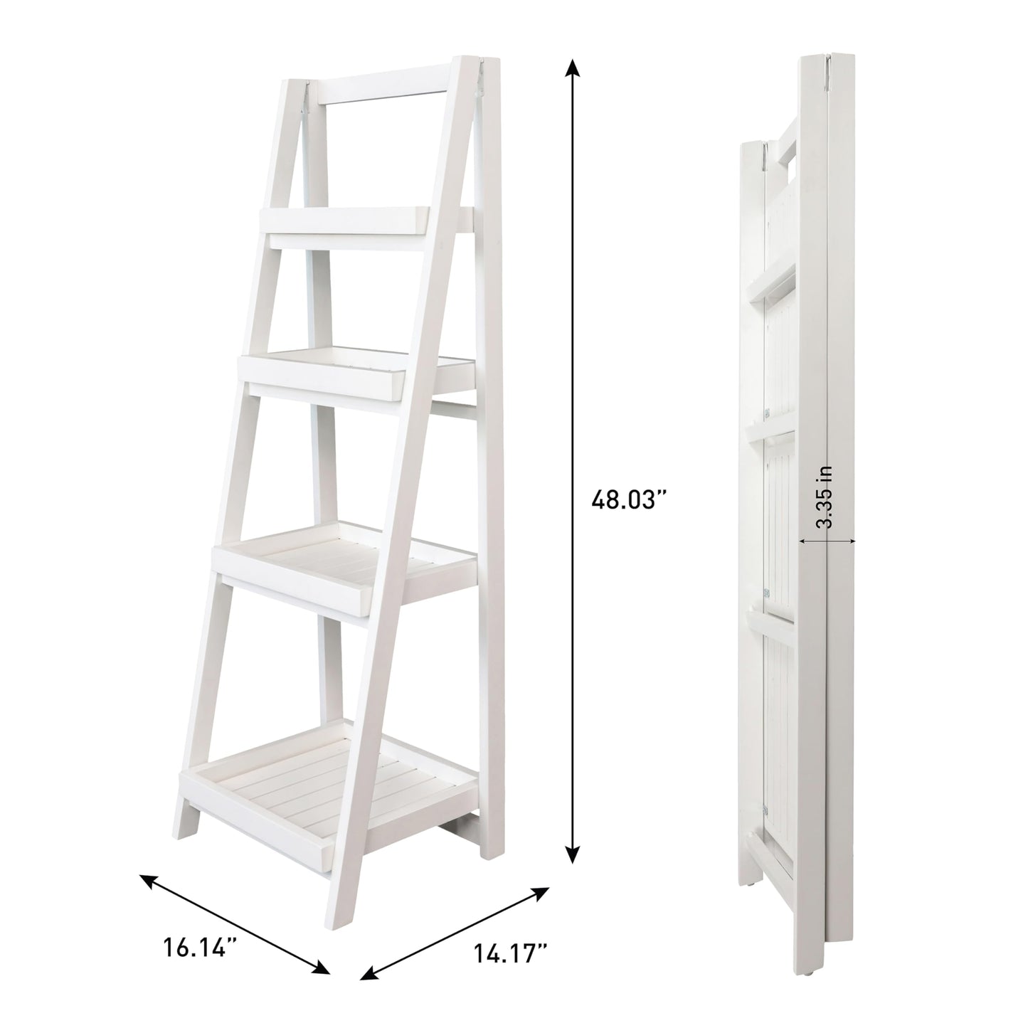 happimess SHF2008W Everett 48 in. H Minimalist Handcrafted Acacia Wood 4-Tier Indoor/Outdoor Folding Display Ladder Storage Rack and Plant Stand, White