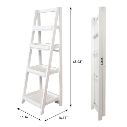 happimess SHF2008W Everett 48 in. H Minimalist Handcrafted Acacia Wood 4-Tier Indoor/Outdoor Folding Display Ladder Storage Rack and Plant Stand, White