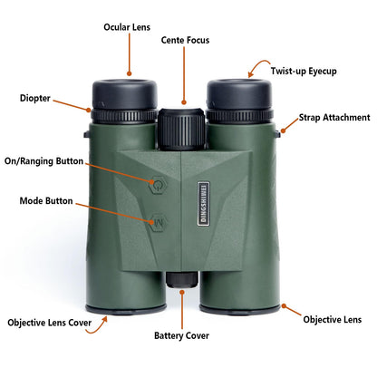DINGSHIWEI Rangefinder Binoculars for Hunting, 1968 Yards Laser Rangefinder, 10x42 HD Optics, Fast 0.15s IP65 Waterproof ±0.5m for Golf, Bird Watching, Outdoor, Green