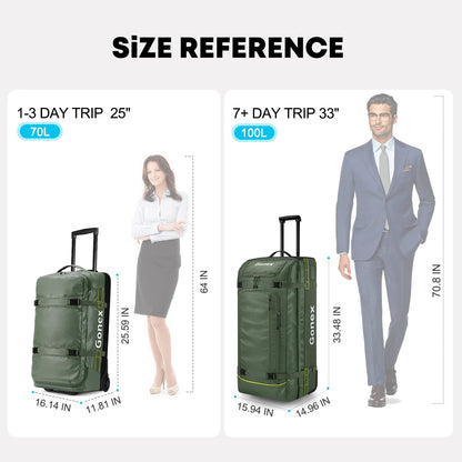 Gonex Travel Compression Packing Cubes Set, 6 Pcs, Green & Rolling Duffle Bag with Wheels, 25 inch, Olive