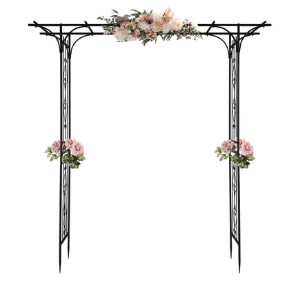85" Metal Garden Arch Trellis for Climbing Plants, Large Flat Top Iron Arbor for Wedding Events & Backyard, Rustproof Outdoor Flower Support Rack for Roses & Vines, 6.7ft Wide, Black