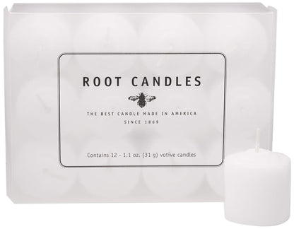 Root Candles Fragrance Free Votive Candles Premium 10-Hour Votives Handcrafted Beeswax Blend Candle, 12-Count, Unscented