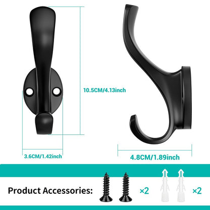 Ruiziiz Coat Hooks Heavy Duty - Wall Mount Metal Towel Hooks Screw-in Wall Hooks for Hanging Hat, Towel, Key, Robe, Scarf, Bag, Cap (6 PCS Black)