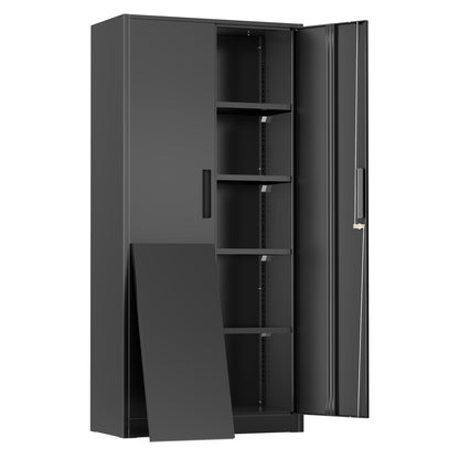 Greenvelly Metal Storage Cabinet, 72" Black Steel Garage Cabinet with Doors and Adjustable Shelves, Metal Cabinet with Lock,Garage Cabinets and Storage System for Garage,Home Office,School