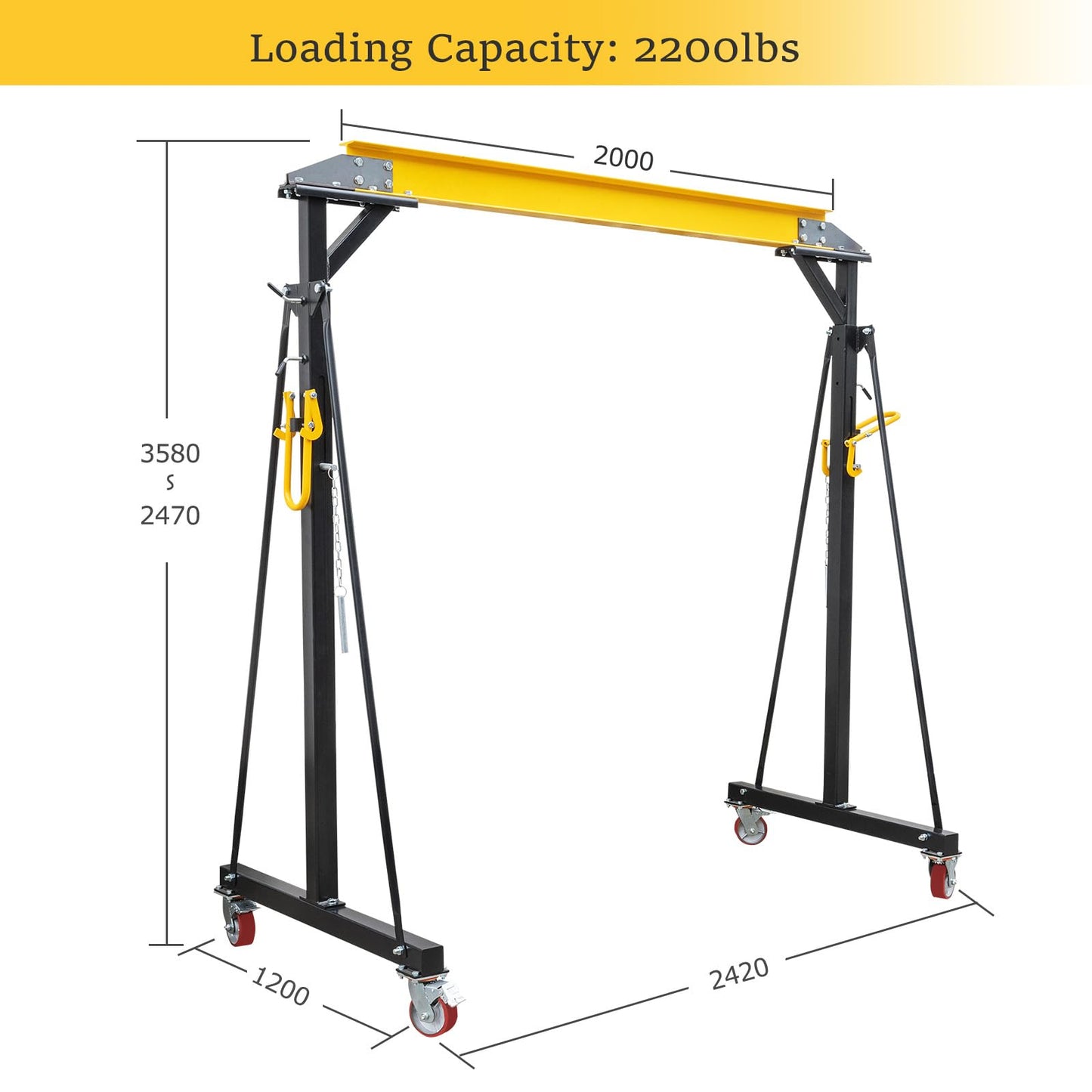 MERXENG Adjustable Gantry Crane 1 Ton, Portable Shop Lift Hoist, 97" to 141" Height Adjustable Heavy Duty Steel Gantry Crane for Factories Warehouse, 2200 Lbs Loading Capacity