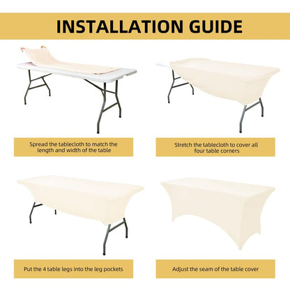 ZarzaaSik 6-Pack 4ft Spandex Table Covers for Rectangular Folding Tables - Wrinkle Resistant Stretch Tight Table Cloths - Ultimate Fitted Table Protector for Parties, Trade Shows, and Wedding