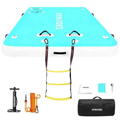 Inflatable Floating Dock, 6/8/10ft Swim Platform Floating Dock for Lakes, Non-Slip Air Dock Platform for Adults, Air Dock Platform with Detachable Ladder&Portable Carrying Bag, for Pool Beach Ocean