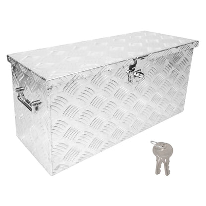 Edicapo 24 Inch Tool Box Flatbox Truck Bed Toolbox,RV Storage Organizer,Truck Tools Chest Box With Side Handle & Lock KeysCompatible with Trailer Pickup,Silver Aluminum 5 Bar Tread(24.2"x10.4"x11.8")