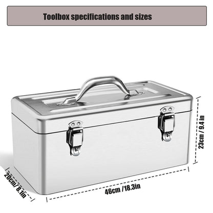 GRPDMDM 18" Metal ToolBox,Stainless Steel Tool Box,Heavy Duty Portable Tool Box,2 Layer with Carrying Handle metal locking latches make and Removable Tray,for Garage Workshop (Silver)