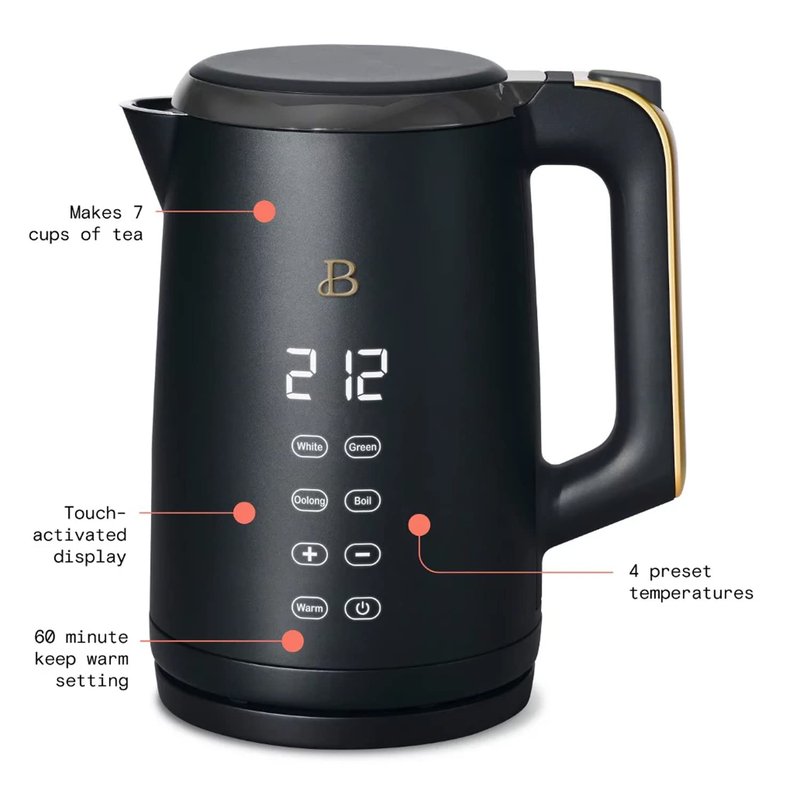 Beautiful 1.7 Liter One-Touch Electric Kettle, by Drew Barrymore (Black Sesame)