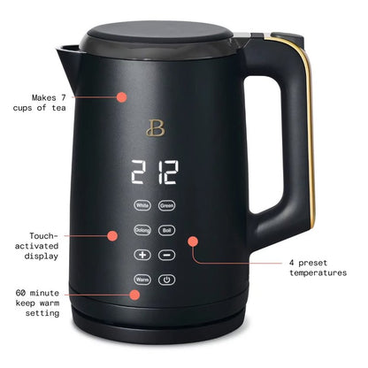 Beautiful 1.7 Liter One-Touch Electric Kettle, by Drew Barrymore (Black Sesame)